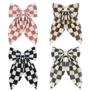 Barrette Cheveux Nœud Damier Fait Main Pour Femmes Enfants Élégante Barrette En Satin Grand Nœud Accessoires Cheveux
