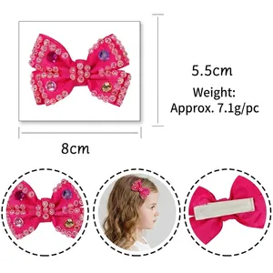 Barrette à cheveux avec nœud rose strass et pierres pour filles taille 8cm poids 7.1g