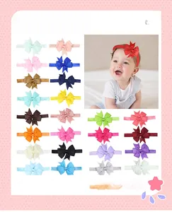 Grille détaillée de 20 nœuds en ruban côtelé coloré avec bandeaux élastiques pour bébés