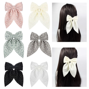 Korean Style Handmade Large Bow Hair Clip For Women Girls Floral Jacquard Fabric Alligator Clip Elegant Hair Accessories