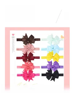 Lot de 10 bandeaux pour bébé avec nœuds en ruban côtelé dans diverses couleurs unies vives
