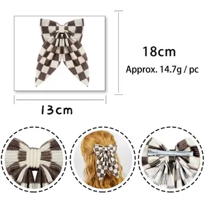 Barrette à nœud élégante à carreaux marron pour femmes avec dimensions 18x13cm