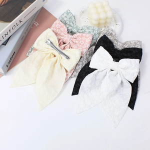 Set of minimalist floral and solid fabric bow hair clips with metal duckbill clips