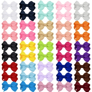 Set of 40 pieces of 3-inch ribbed grosgrain hair bows in assorted solid colors for girls