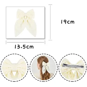 Elegant off-white lace bow hair clip for women with durable silver metal duckbill clip