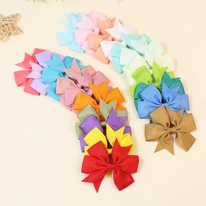 Colorful ribbed grosgrain ribbon bow hair clips set for kids in 21 vibrant solid colors