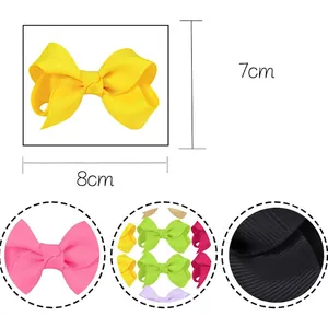 Handmade 3-inch ribbed fabric flower hair bow in yellow for girls, 8cm x 7cm size