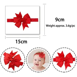 Bandeau bébé avec nœud en gros-grain rouge et nœud hexagonal pour nourrisson