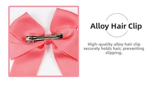 Detailed view of pink ribbon bow hair clip showing secure silver alloy duckbill clip