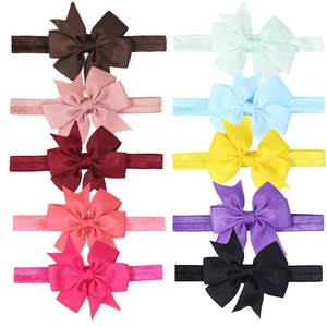 Lot de 10 bandeaux pour bébés avec nœuds en ruban gros-grain de couleurs unies