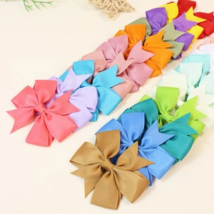 Set of 21 colorful ribbed grosgrain ribbon hair bows with fishtail ends for kids and girls