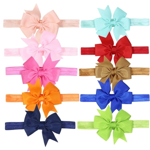 Lot de 10 bandeaux élastiques colorés pour bébés avec nœuds en gros-grain nervuré