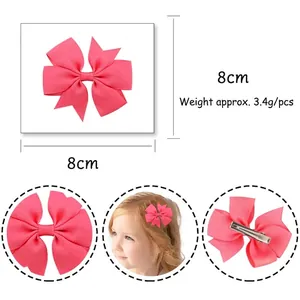 Pink grosgrain ribbon bow hair clip for children, size 8x8cm with metal alligator clip