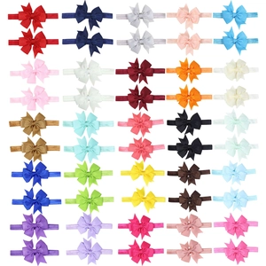 Lot de 40 nœuds papillon faits main en ruban gros-grain sur bandeaux élastiques en nylon