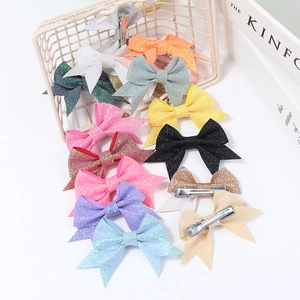 Colorful glitter sequin bowtie hair clips for girls, handmade sparkling kids accessories