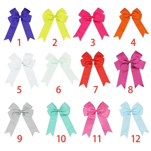 Set of 12 colorful solid color grosgrain ribbon bow hair clips with long tails for children
