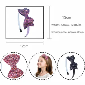 Cute sequin mermaid tail bow headband for children with size details and weight info
