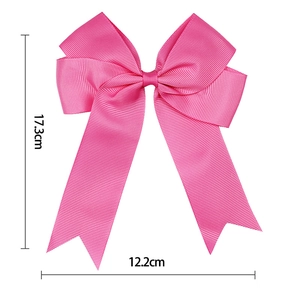 Pink handmade grosgrain ribbon hair bow with long tails for girls, size 17.3x12.2cm