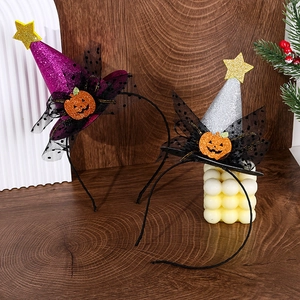 Set di cerchietti per Halloween fatti a mano con cappelli da strega glitterati e zucche