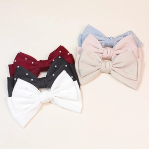 Lot de grandes barrettes à cheveux en satin avec perles en plusieurs couleurs pour coiffure