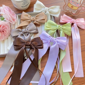 Barrette à cheveux élégante en satin uni avec longs rubans aux tons pastels variés
