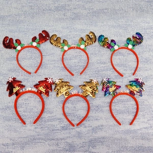 Christmas Sequin Headband Reindeer Antler Christmas Tree Hair Hoop Festive Holiday Party Decor For Kids Women Hair Accessory