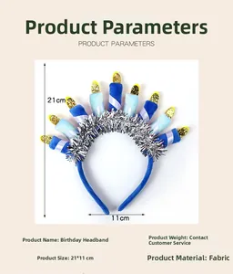 Detailed size specifications for a birthday candle headband measuring 21 by 11 centimeters