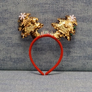 Handmade Christmas headband with golden sequin trees and Merry Christmas text