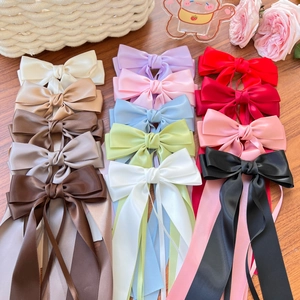 Pince À Cheveux Nœud En Satin Avec Longs Rubans Style Français Doux Couleur Unie Accessoire Cheveux Pour Filles Femmes