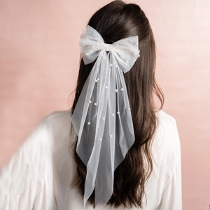 Pince à Cheveux Élégante Nœud en Maille Blanche Avec Künstliche Perles Fausse Nœud de Voile de Mariée en Tulle Pour Mariage Accessoires Cheveux