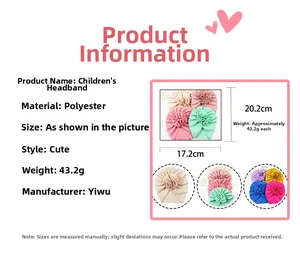 Detailed size chart for polyester baby turban hat showing 17.2cm by 20.2cm dimensions