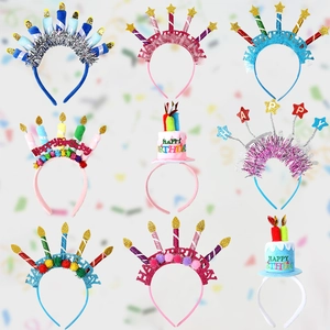 Birthday Party Headband Happy Birthday Glitter Star Cake Candle Decor Hair Band For Kids Celebration Photo Props