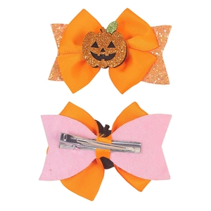 Halloween kids hair clips with layered orange sequins bow and glitter pumpkin decor
