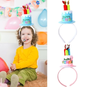 Cute Happy Birthday cake headband with candles for kids party photography decoration