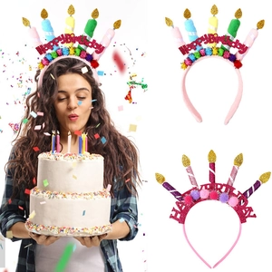 Colorful Happy Birthday headband with fabric candles and sequins for party photography