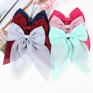 Pince à Cheveux Nœud en Tissu Maille Couleur Unie Avec Strass Doux Clip à Bec de Canard pour Femmes Filles Accessoires de Cheveux