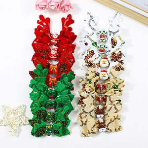 Süße Weihnachten Pailletten Geweih Schleife Haarklammern Für Kinder Handgefertigt Stoff Rentier Weihnachtsmann Dekor Haarnadeln Urlaub Party Zubehör