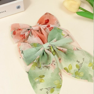 Barrette à cheveux élégante en mousseline fleurie, styles vert et rose vintage