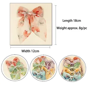 Barrette nœud fleuri en mousseline avec rubans, accessoire cheveux vintage de 18cm