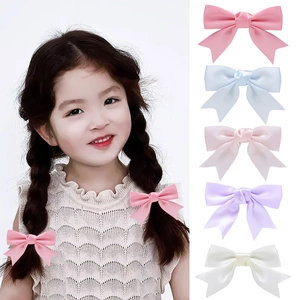 Handmade Kids Satin Bow Hair Clip Polyester Ribbon Hairpin Sweet Macaron Color Metal Alligator Clip Hair Accessories For Girls