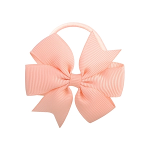 Coletero con lazo de cinta de grosgrain rosa claro hecho a mano para niñas