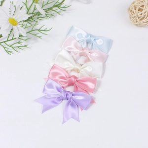 Handmade polyester macaron color bow hair clips set for girls in five soft pastel shades
