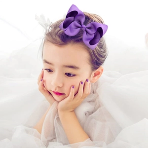 Barrette nœud papillon violette en ruban gros-grain de 15 cm pour petites filles