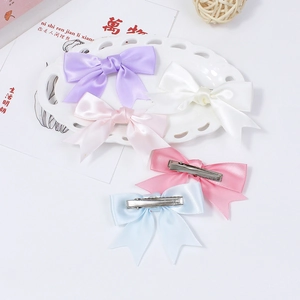 Set of colorful handmade macaron polyester bow hair clips with silver alligator clips