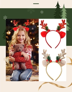 Detail of Christmas reindeer antler headband with festive sequins and jingling bells
