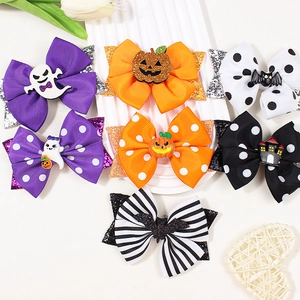 Lot de barrettes nœuds pailletés Halloween avec motifs citrouille fantôme et chauve-souris
