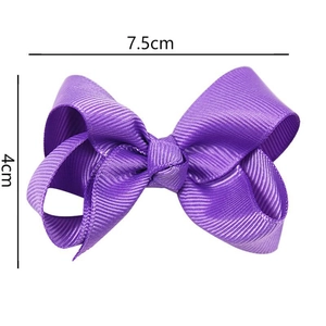 Handmade 3-inch purple grosgrain ribbon hair bow clip for girls, size 7.5cm x 4cm