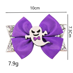 Barrette d'Halloween à nœud violet scintillant avec fantôme blanc pour fille fête