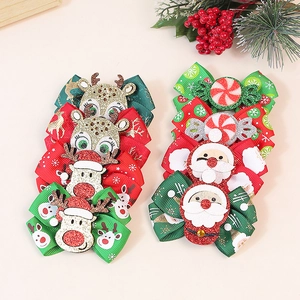 Pinces à Cheveux Nœud de Noël en Gros-Grain Faites à la Main pour Enfants Filles Renne Mignon Père Noël Paillettes Épingles à Cheveux Fête Noël
