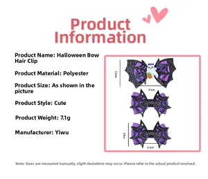 Détails des dimensions des pinces à cheveux d'Halloween violettes et noires à motifs